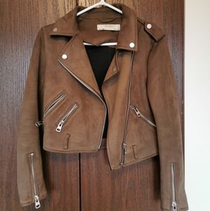 Cropped Suede Motorcycle Jacket - Zara